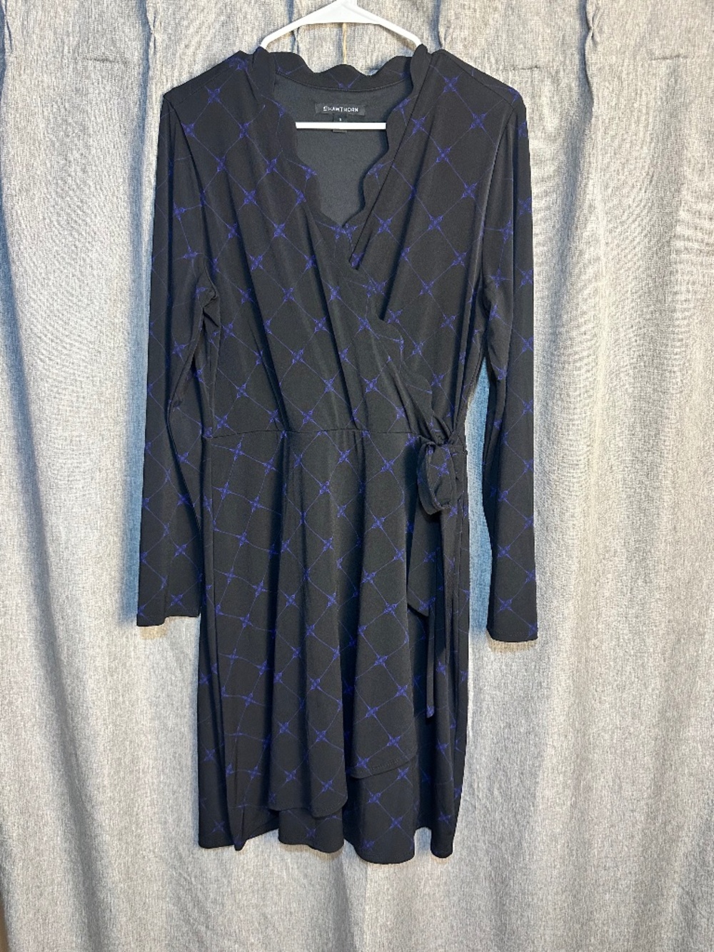41 Hawthorn Ryleigh Scallop Detail Faux Wrap Dress Black Blue Purple L